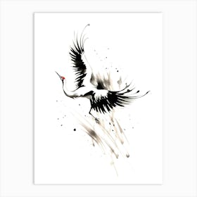 Japanese Crane In Flight Sumi-e Art Print