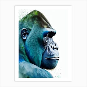Side Profile Portrait Of A Gorilla Gorillas Mosaic Watercolour 2 Art Print