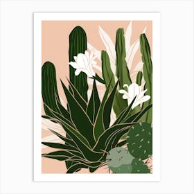 Cactus And Flowers Art Print