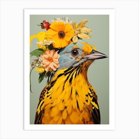 Bird With A Flower Crown Yellowhammer 1 Art Print