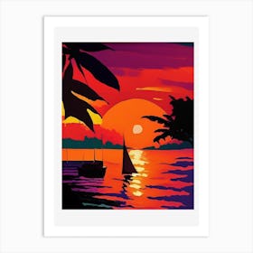 Abstract Boat And Tree Sunset Art Print