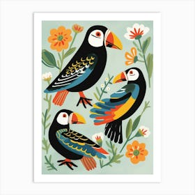 Folk Style Bird Painting Puffin 5 Art Print