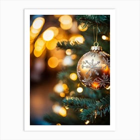 Festive Christmas Tree Bauble Reflecting Vibrant Bokeh Lights Suspended Delicately From A Richly Ad (6) Affiche