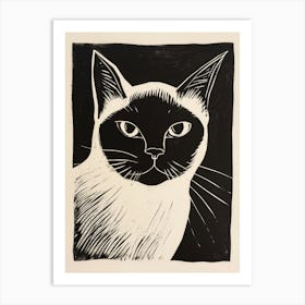 Birman Cat Linocut Blockprint 8 Art Print