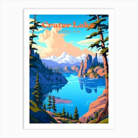 Crater Lake National Park Oregon Hiking Travel Illustration Art Print