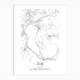 Zug,Switzerland Minimalist Map Art Print