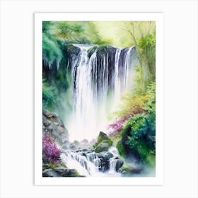 Fairy Glen Waterfall, United Kingdom Water Colour  (1) Art Print