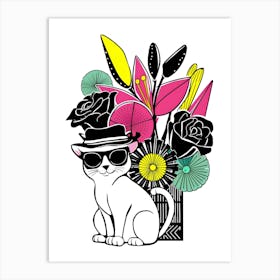 Cat With Flowers 11 Art Print