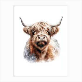 Cute Highland Cow Art Watercolor Painting Portrait Art Print