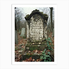 Frontal View Of A Weather Beaten Gravestone Detailing The Worn Engravings Of The Departed Soul Indi (1) Art Print