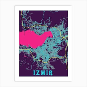 Izmir Neon City Map Poster Art Print