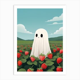 Cute Ghost In Strawberry Fields Illustration (2) Art Print