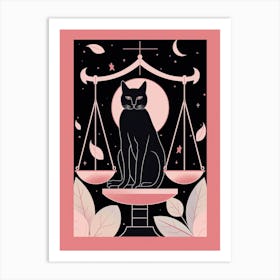 The Justice Tarot Card, Black Cat In Pink 2 Art Print