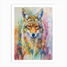 Coyote Colourful Watercolour 3 Art Print