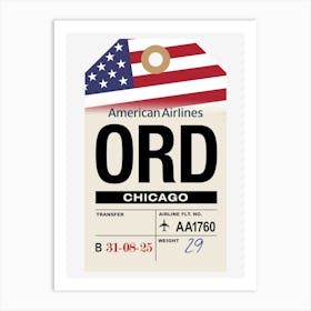 Chicago (ORD) Illinois, USA Vintage Airline Luggage Tag Art Print