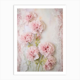 Pink Carnations On Lace 4 Art Print