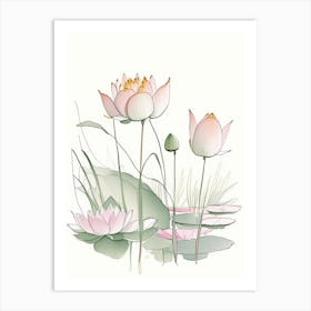 Lotus Flowers In Park Pencil Illustration 6 Art Print