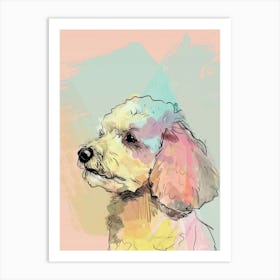 Bichon Frise Dog Pastel Line Watercolour Illustration 2 Art Print