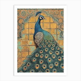 Blue Mustard Peacock Mosaic Tile Art Print