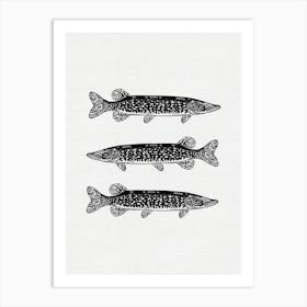 Fish Trio - Linocut Pike Angling Art Print Art Print