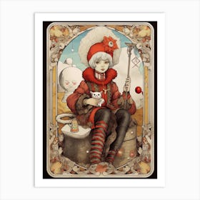 The Fool Girl White Cat Tarot Card Art Print