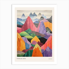 Puncak Jaya Indonesia 2 Colourful Mountain Illustration Poster Art Print