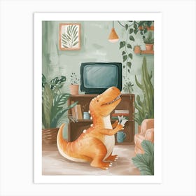 Dinosaur In The Living Room With A Tv 2 Art Print