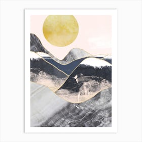 Gold Moon Navy Marble Mountains Art Print