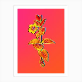 Neon Greater Periwinkle Flower Botanical in Hot Pink and Electric Blue n.0311 Art Print