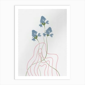 Blue Bell Blooms - Minimalist Floral Lines on White Canvas Art Print