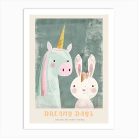 Storybook Style Unicorn & Bunny Poster Art Print