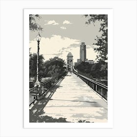 Duotone Illustration Congress Avenue Bridge Austin Texas 3 Art Print