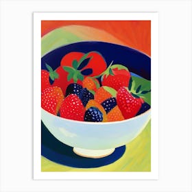 Bowl Of Strawberries, Fruit, Colourful Brushstroke Painting Art Print