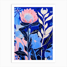 Blue Flower Illustration Protea 2 Art Print