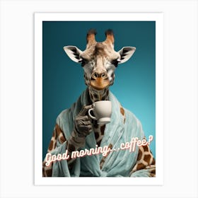 Giraffe coffee morning 2 Art Print