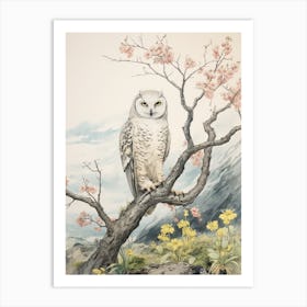 Storybook Animal Watercolour Snowy Owl 1 Art Print