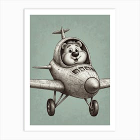 Teddy Bear In A Plane Art Print