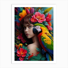 Parrots And Flowers 1 Art Print