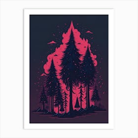 A Fantasy Forest At Night In Red Theme 59 Art Print