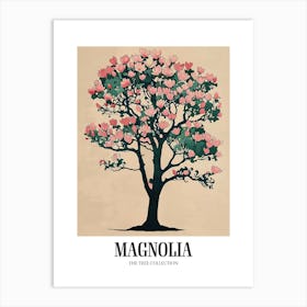 Magnolia Tree Colourful Illustration 3 Poster Art Print