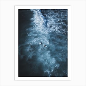 Surfers In Stormy Waters Art Print