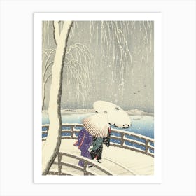 Japanese Ukiyo-E Woman In The Snow Art Print