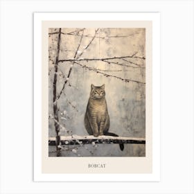 Vintage Winter Animal Painting Poster Bobcat 1 Art Print
