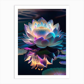Blooming Lotus Flower In Lake Holographic 3 Art Print
