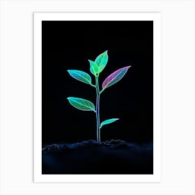 Neon Plant Growing In The Dark Art Print