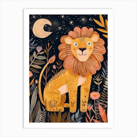 Barbary Lion Night Hunt Illustration 1 Art Print