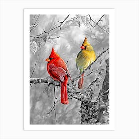 Cardinals In The Snow By Daniel Art Print