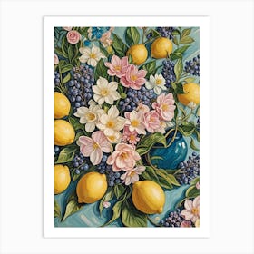 Lemons And Flowers In Pastel Art Print