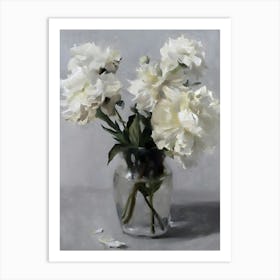 White Peonies In A Vase Art Print