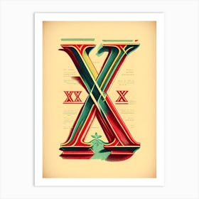X, Letter, Alphabet Vintage Sketch 3 Art Print